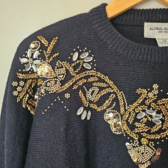 EUC VINTAGE STYLE ALFRED DUNNER JEWELED CHEST BLACK PULLOVER SWEATER SIZE M (P) - Picture 8 of 9